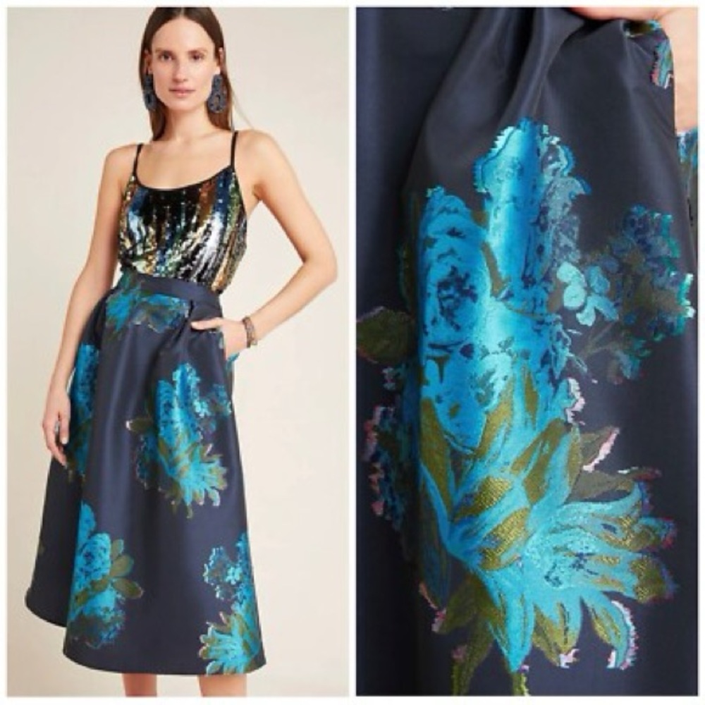 Maeve Anthropologie Ronette Floral Jacquard Midi Skirt 00P